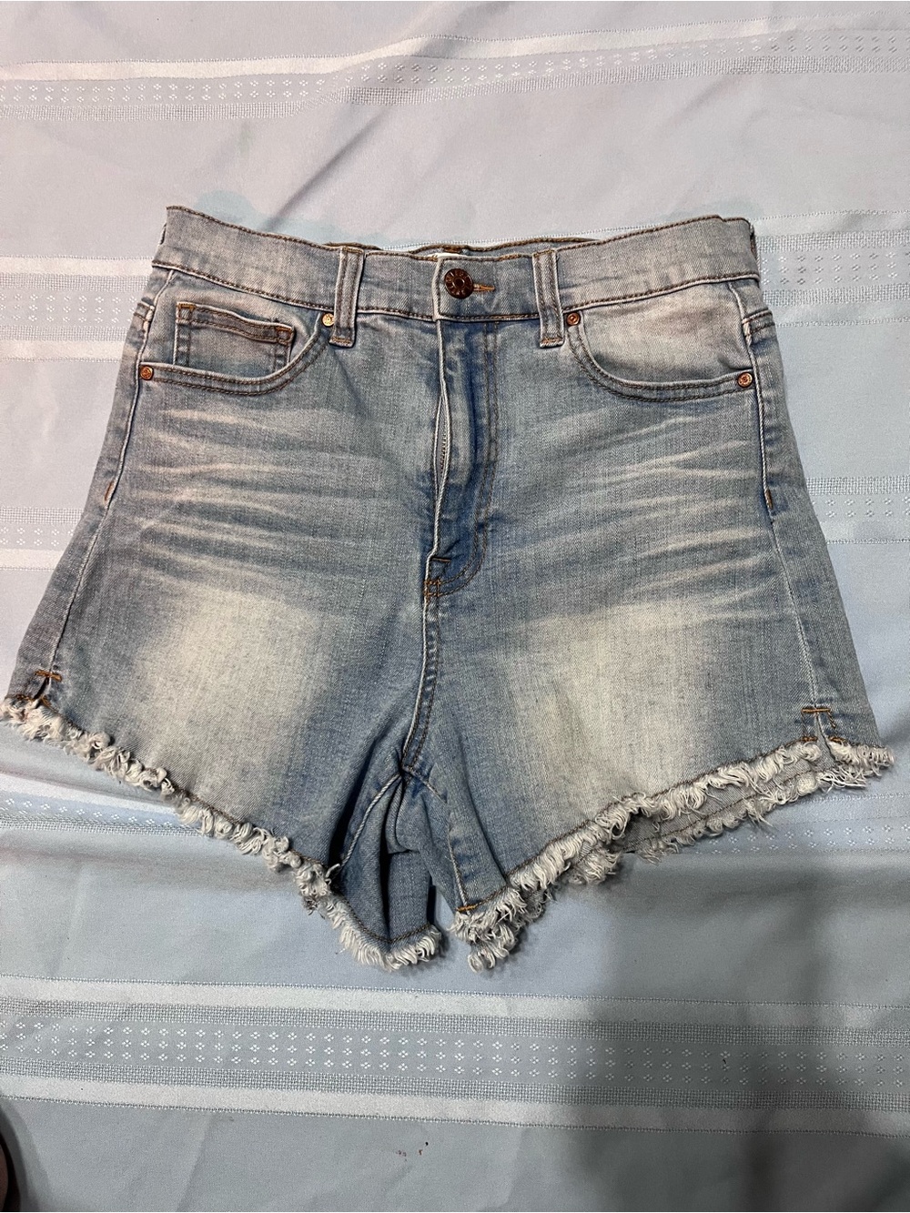 Celebrity Pink Light Blue Distressed Frayed Hem Denim Shorts